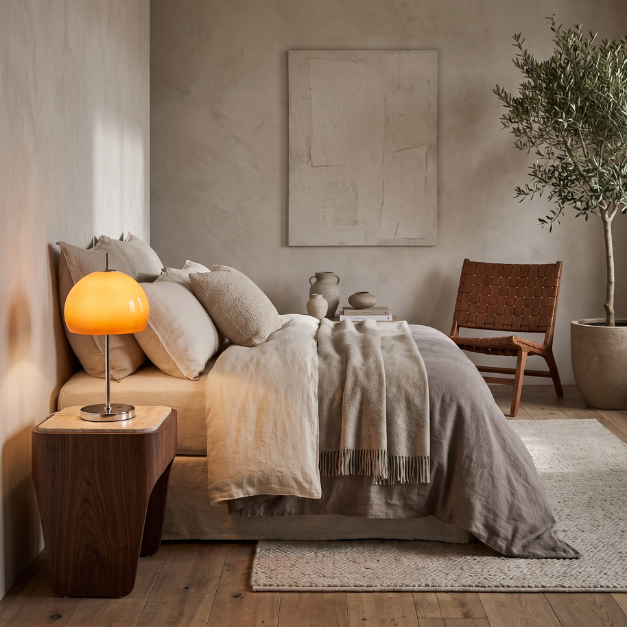 Aurelia Bauhaus Mushroom Retro Glass Table Lamp in a premium Comvilo lifestyle interior — carousel lifestyle image 2