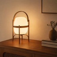 Linden Portable Lantern Glass Table Lamp - console shelf lifestyle image for Comvilo lighting
