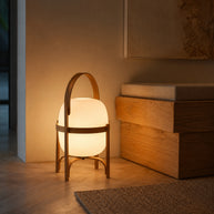 Linden Portable Lantern Glass Table Lamp - floor lifestyle image for Comvilo lighting