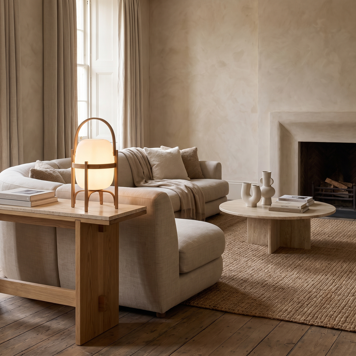 Linden Portable Lantern Glass Table Lamp in a premium Comvilo lifestyle interior — carousel lifestyle image 1