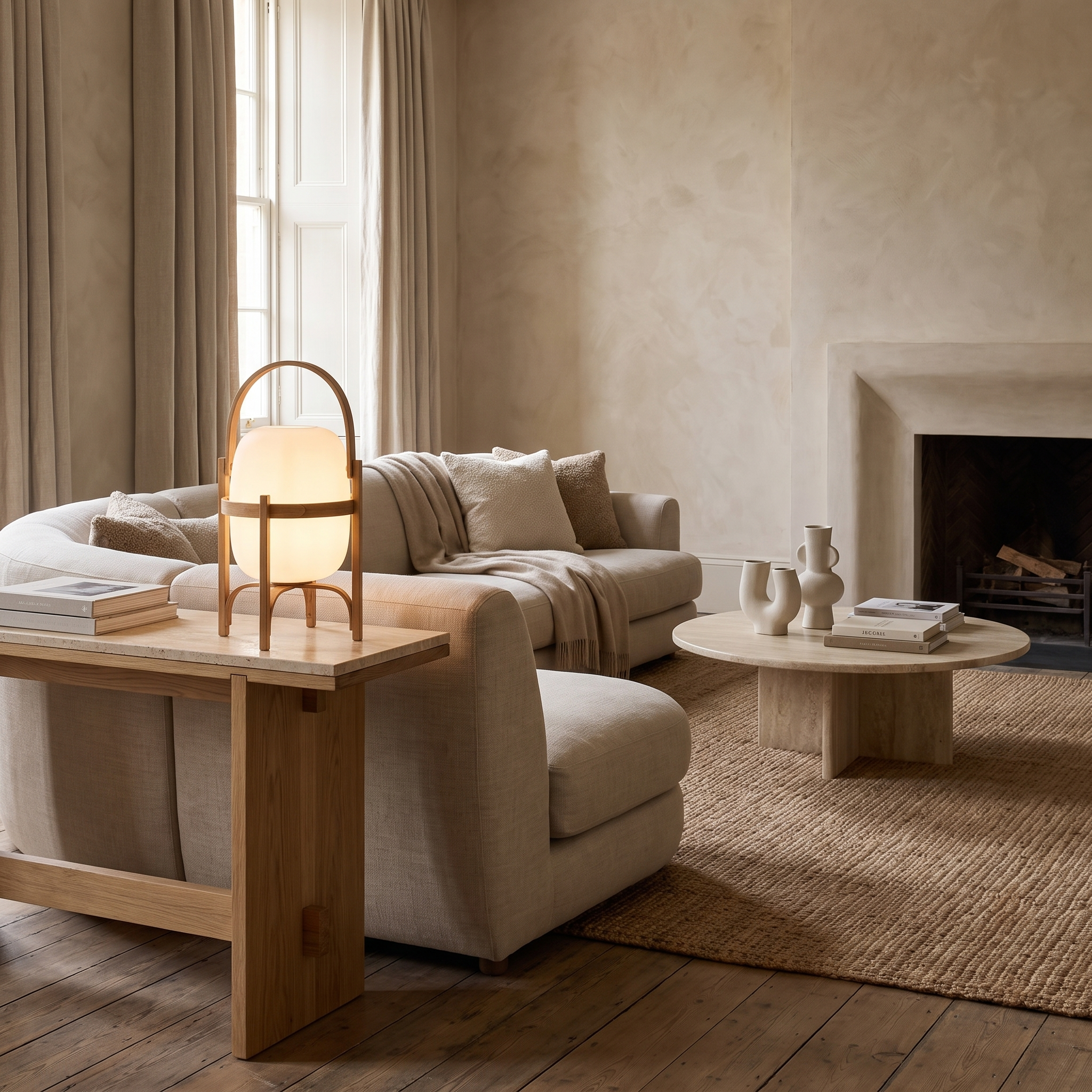 Linden Portable Lantern Glass Table Lamp in a premium Comvilo lifestyle interior — carousel lifestyle image 1