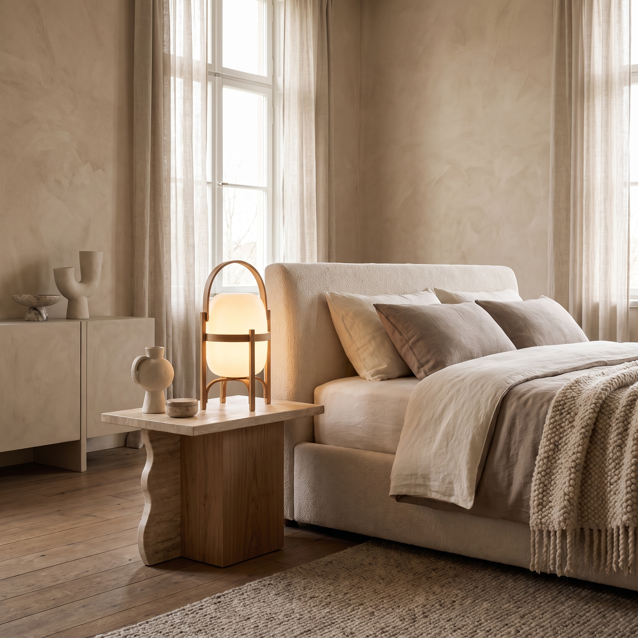 Linden Portable Lantern Glass Table Lamp in a premium Comvilo lifestyle interior — carousel lifestyle image 2