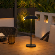 Sable Contemporary Minimal Rechargeable LED Table Lamp - outdoor terrace lifestyle image for Comvilo lighting