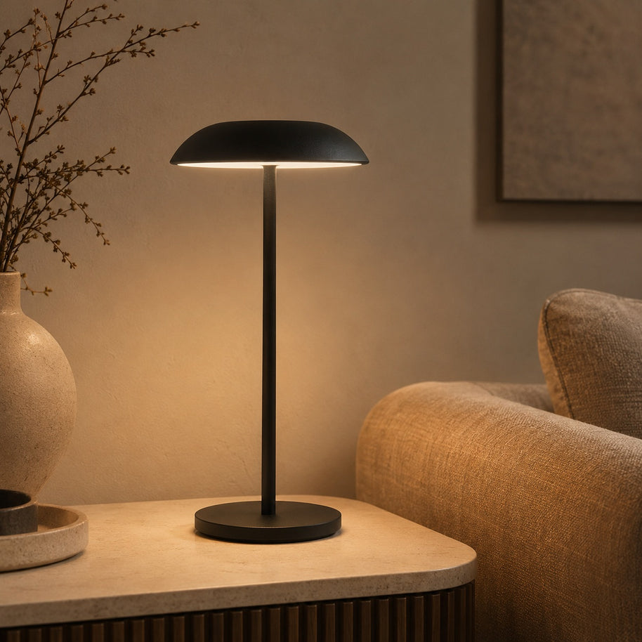 Sable Contemporary Minimal Rechargeable LED Table Lamp - living room lifestyle image for Comvilo lighting