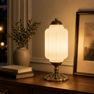 Eloise Vintage Glass Table Lamp - evening ambience lifestyle image for Comvilo lighting