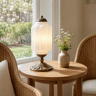 Eloise Vintage Glass Table Lamp - window table lifestyle image for Comvilo lighting