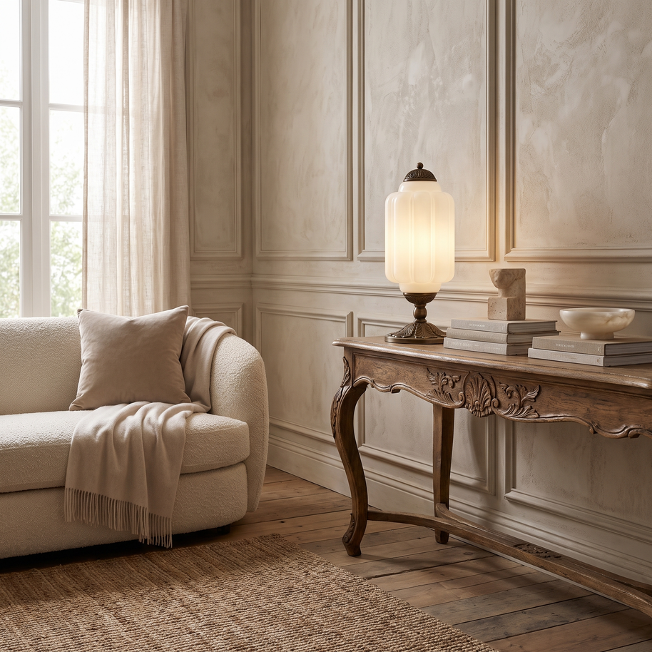 Eloise Vintage Glass Table Lamp in a premium Comvilo lifestyle interior — carousel lifestyle image 1