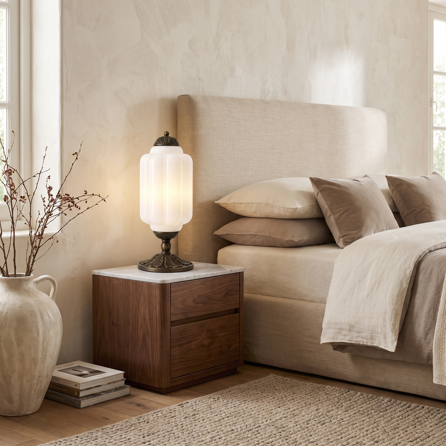 Eloise Vintage Glass Table Lamp in a premium Comvilo lifestyle interior — carousel lifestyle image 2