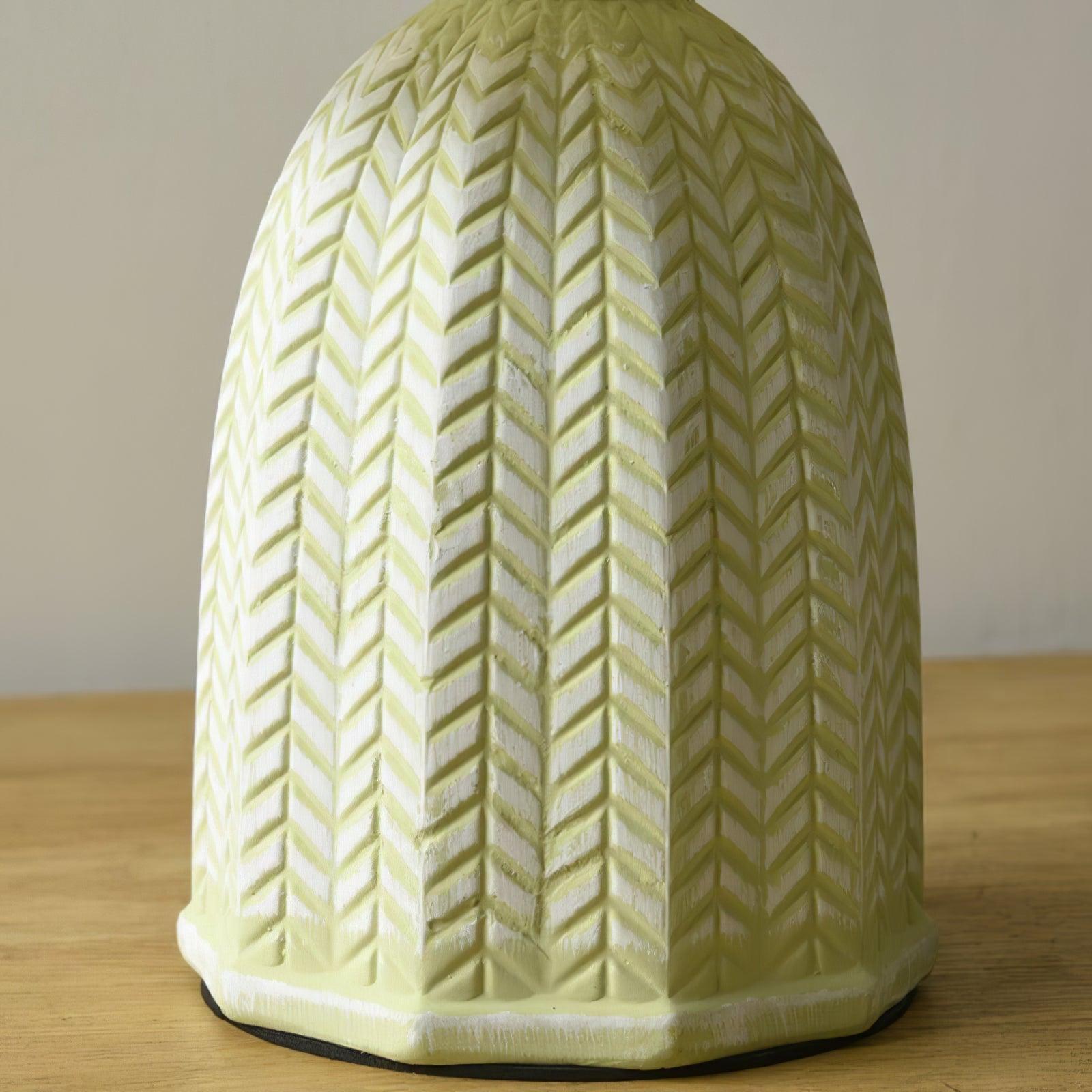 Close view of the pale green base showing its chevron texture and rim.