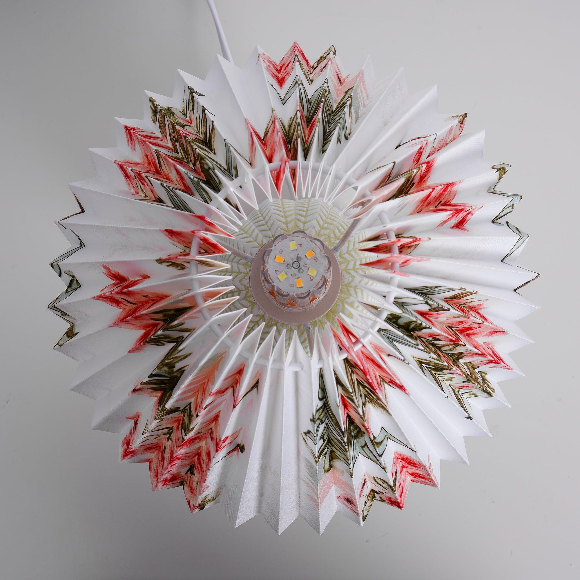 The floral pleated shade seen from directly above.