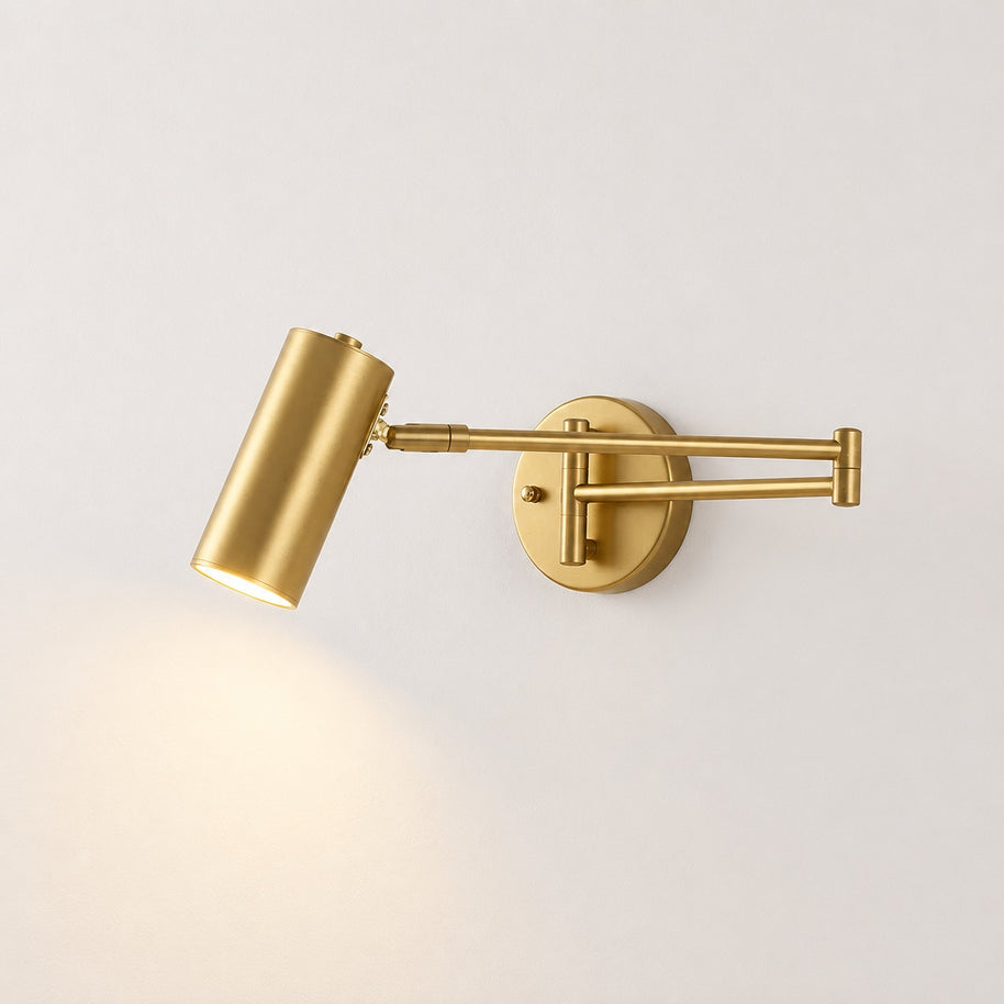 Marlow Arc Swing Wall Sconce - lit studio image on white background for Comvilo lighting