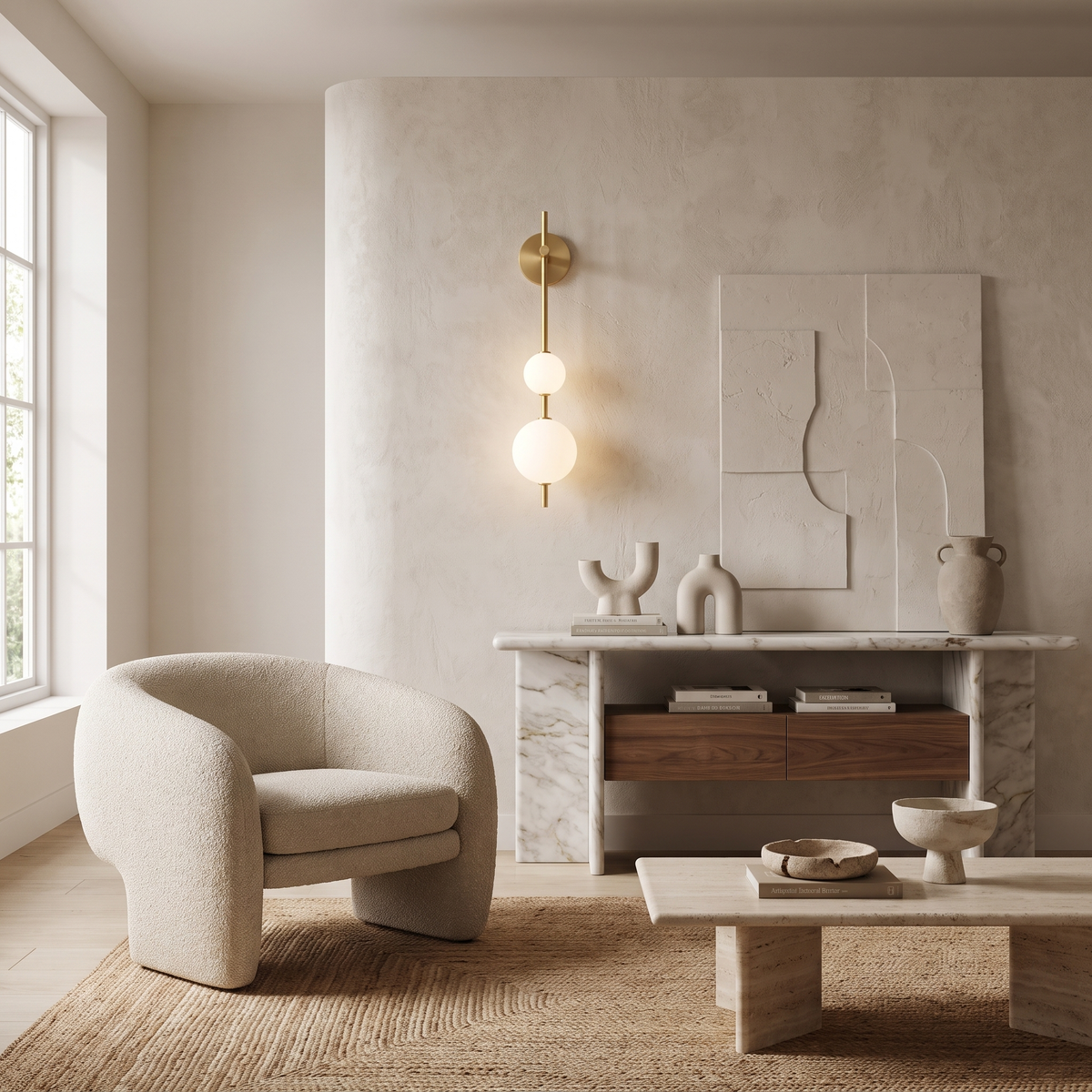 Solenne Vertical Globe Wall Light in a premium Comvilo lifestyle interior — carousel lifestyle image 1