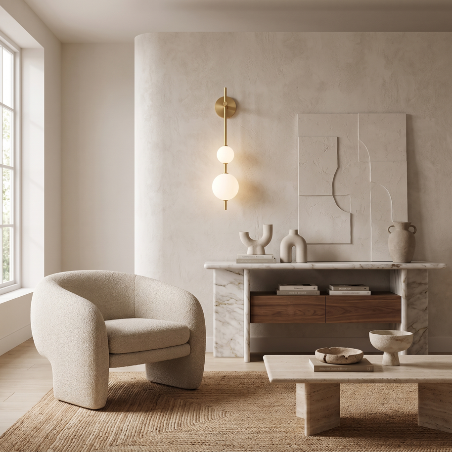Solenne Vertical Globe Wall Light in a premium Comvilo lifestyle interior — carousel lifestyle image 1