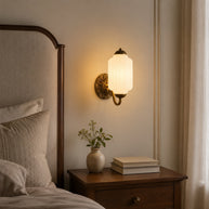Bellemont Milk Glass Wall Sconce - bedside lifestyle room image for Comvilo lighting