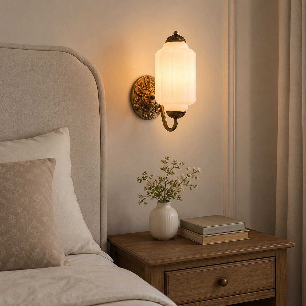 Bellemont Milk Glass Wall Sconce - scale and placement image for Comvilo lighting