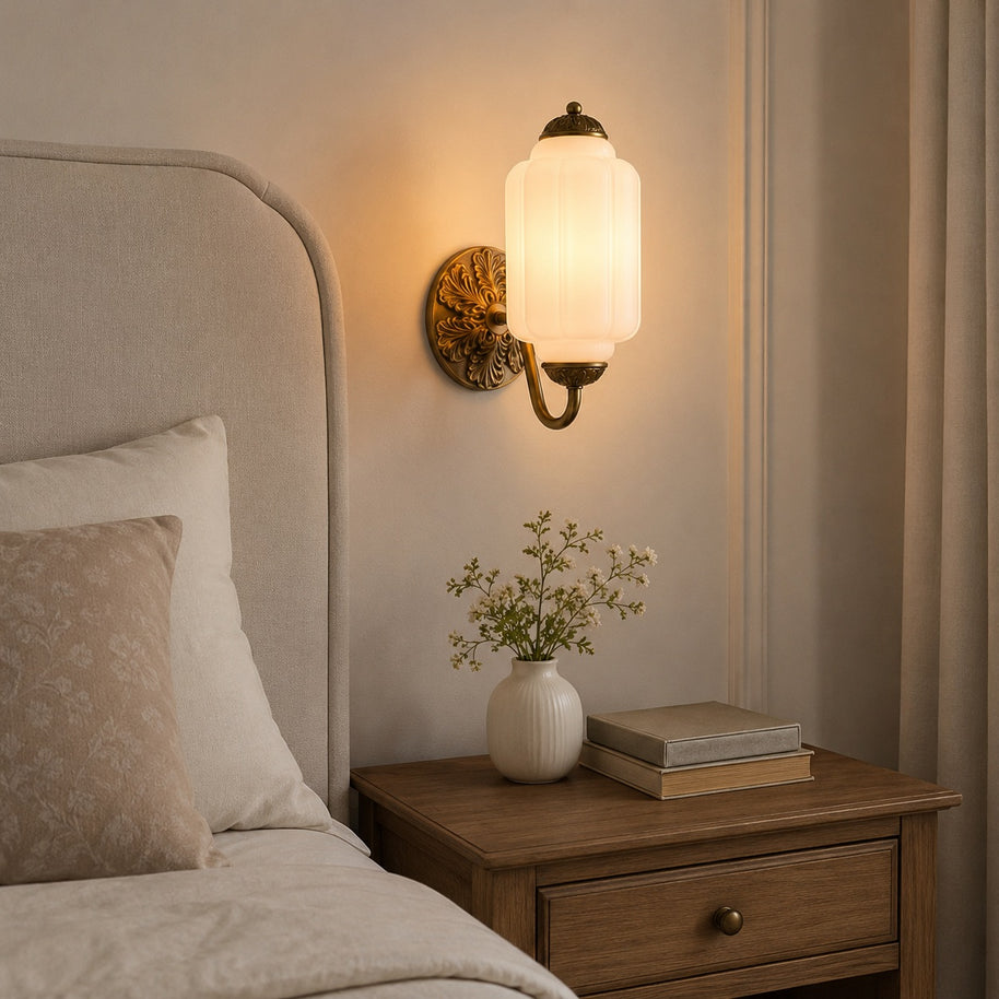 Bellemont Milk Glass Wall Sconce - scale and placement image for Comvilo lighting