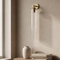 Aveline Art Glass Wall Sconce in Gold and Clear, portrait product view