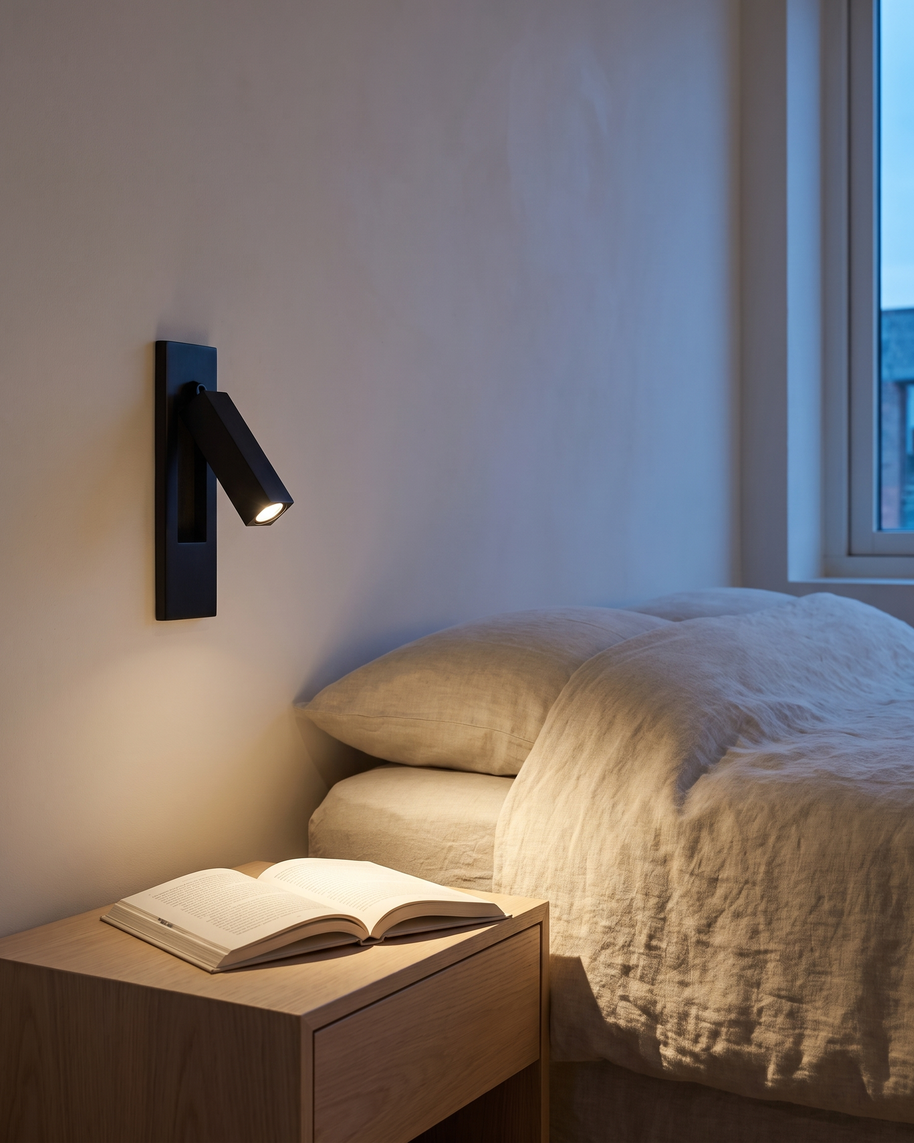 Valen Recessed Bedside Wall Sconce installed beside a bed