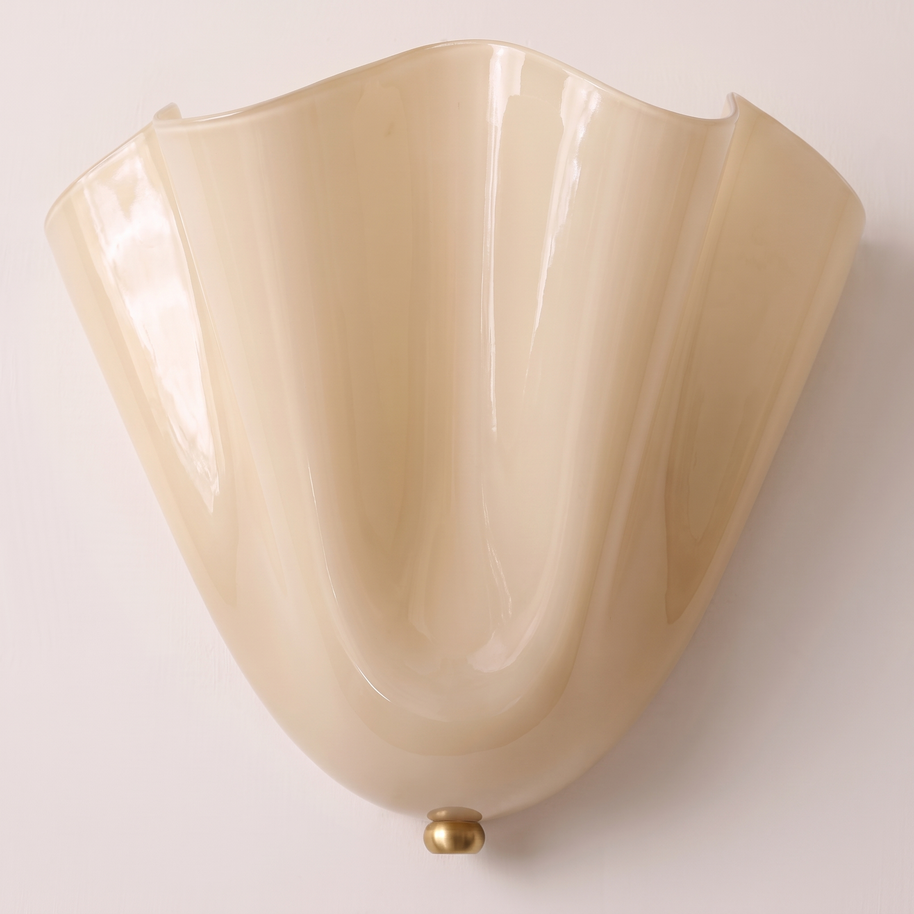 Vela Ribbed Glass Wall Lamp, Beige White finish detail