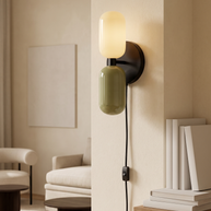 Couleur Double Plug-In Wall Lamp in Beige and Green, portrait product view