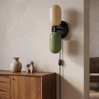 Couleur Double Plug-In Wall Lamp in Beige and Green, portrait product view