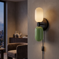 Couleur Double Plug-In Wall Lamp in Beige and Green, portrait product view