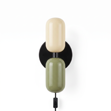 Couleur Double Plug-In Wall Lamp in Beige and Green, primary full-product view
