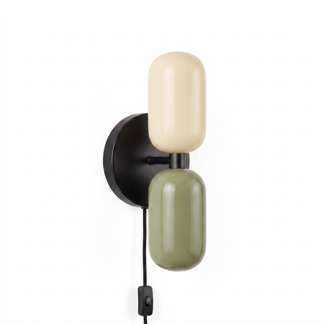 Couleur Double Plug-In Wall Lamp in Beige and Green, secondary full-product view