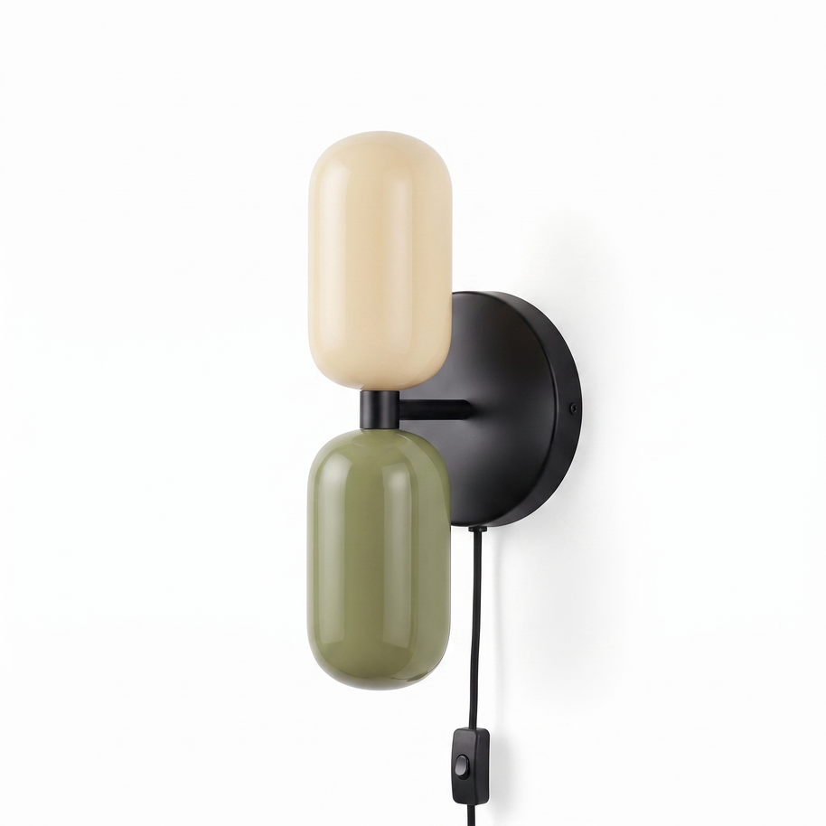 Couleur Double Plug-In Wall Lamp in Beige and Green, detail view