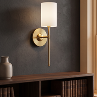 Brindisi Wall Sconce in Brass and White, portrait product view