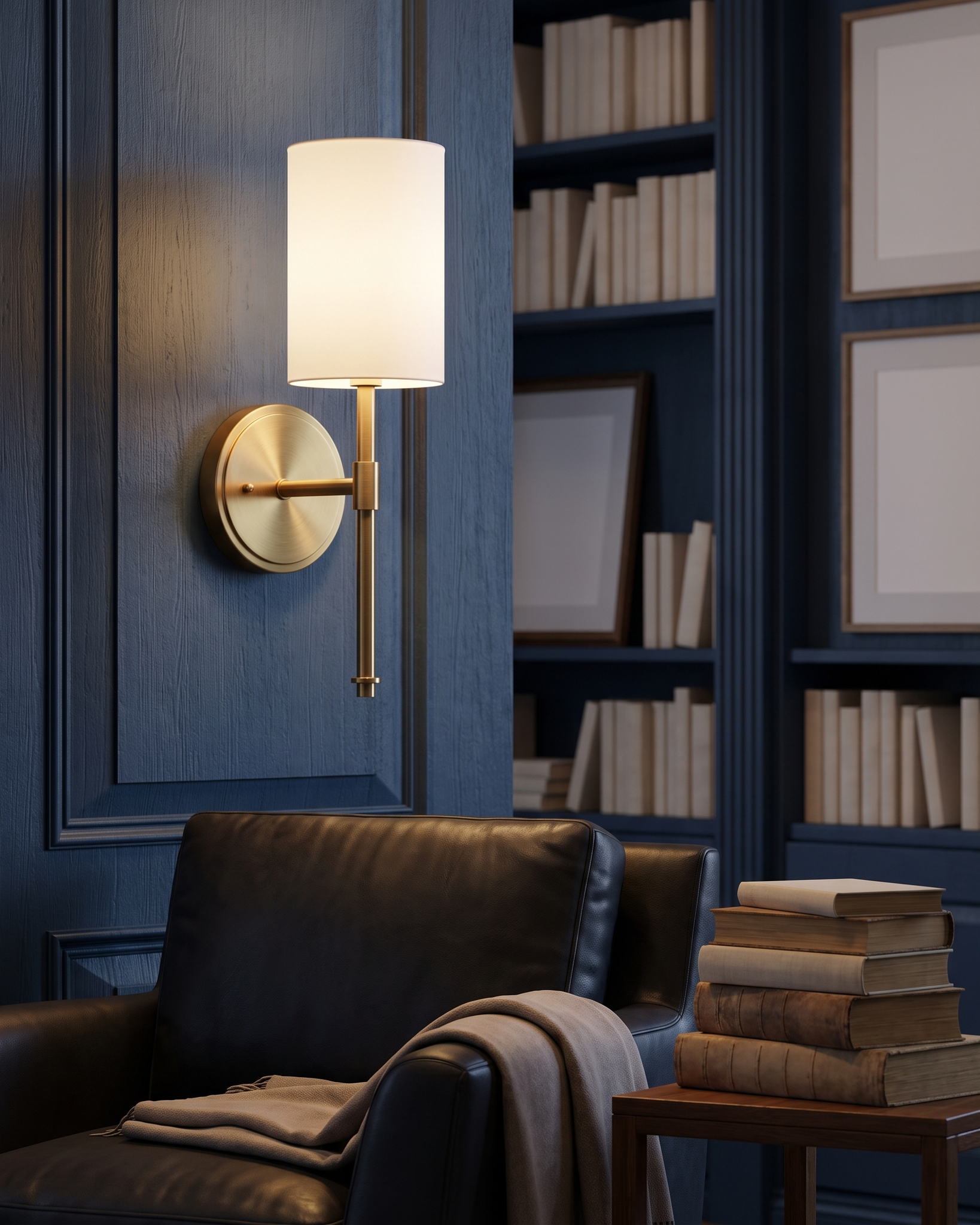 Brindisi Wall Sconce in Brass and White, portrait product view