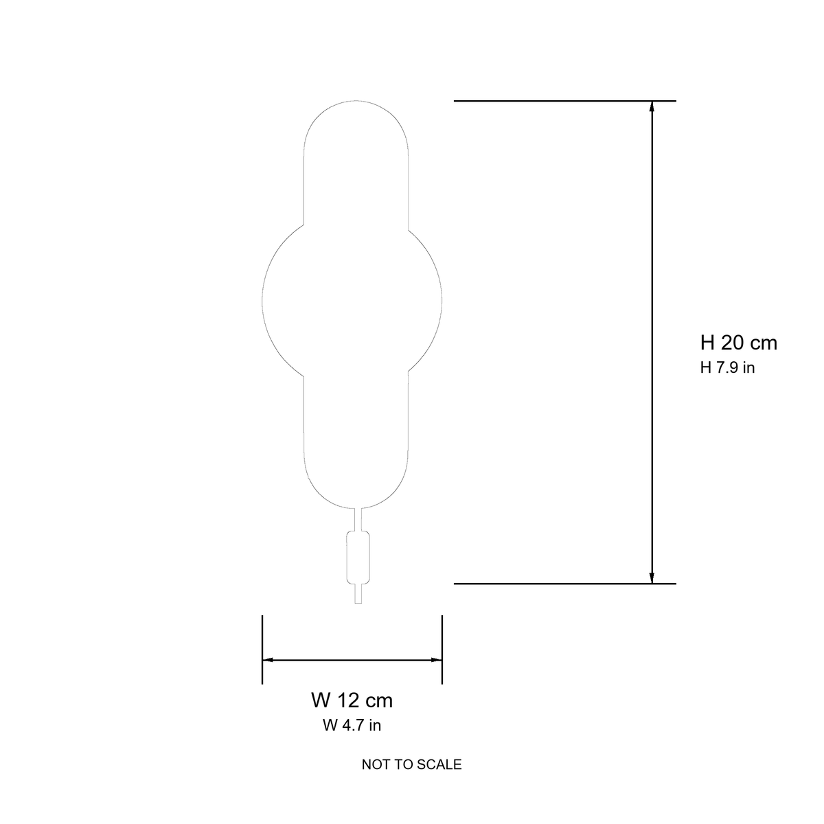 Dimension drawing of the Coralie Two-Tone Wall Light with published measurements labelled.