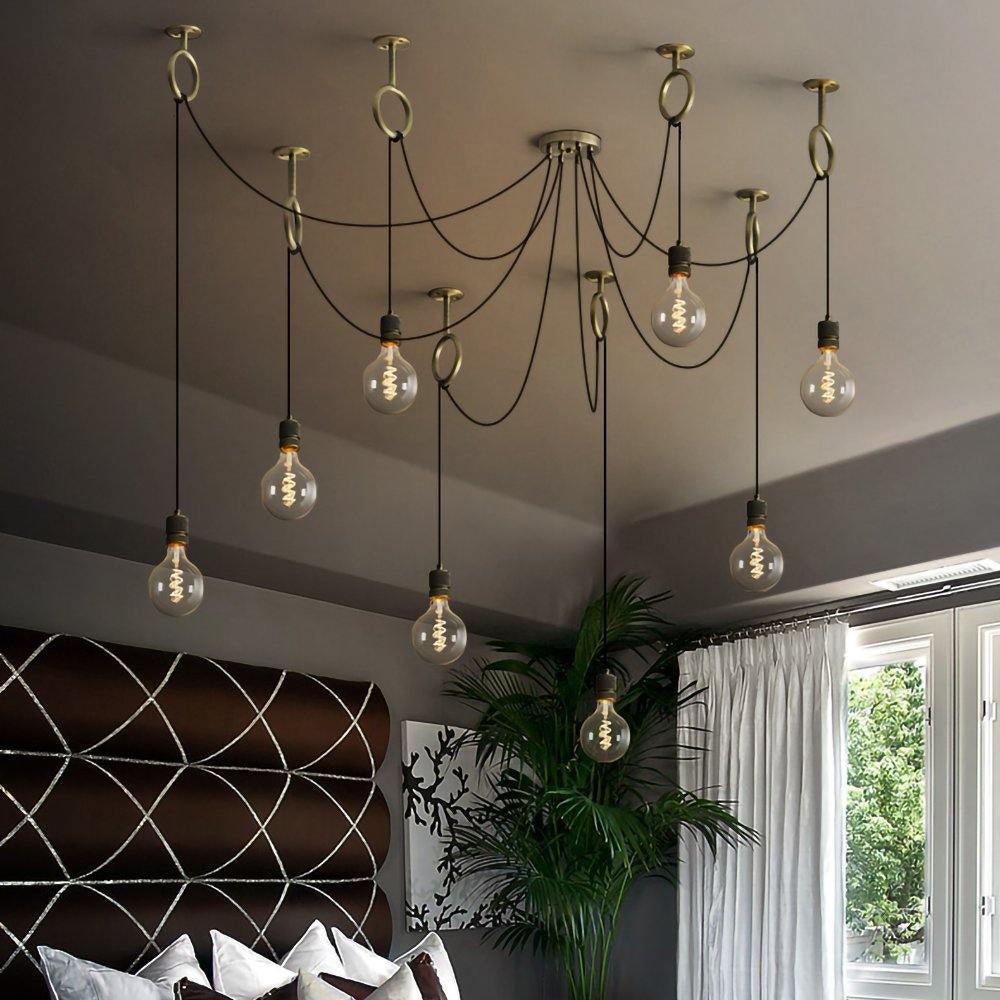 Aranelle Industrial Spider Chandelier, 8-head over bed in grey bedroom