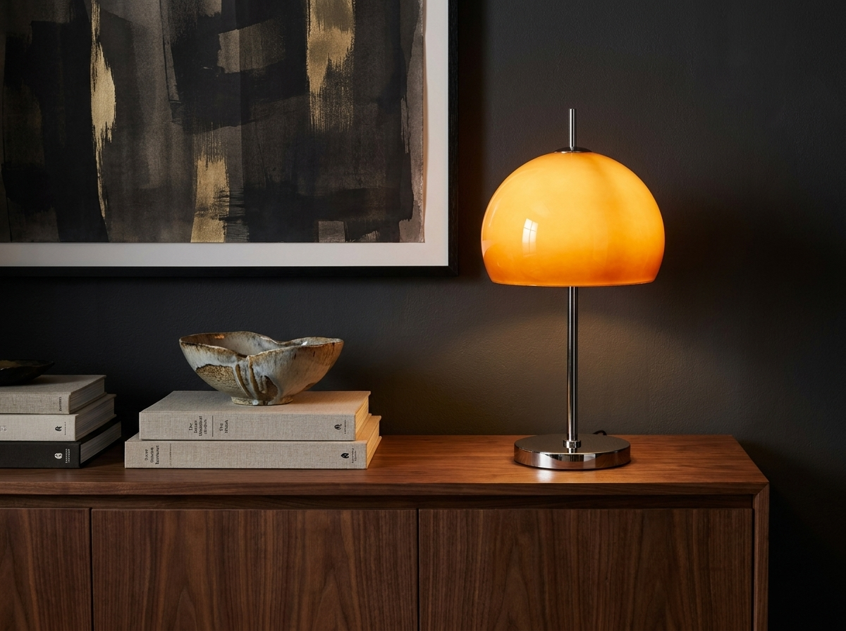 Aurelia Bauhaus Mushroom Retro Glass Table Lamp in a styled room