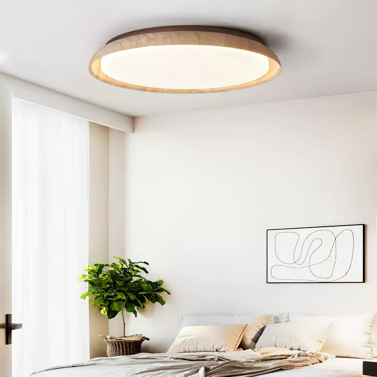 Aurenth Edge Ceiling Light mounted on a bedroom ceiling above the bed