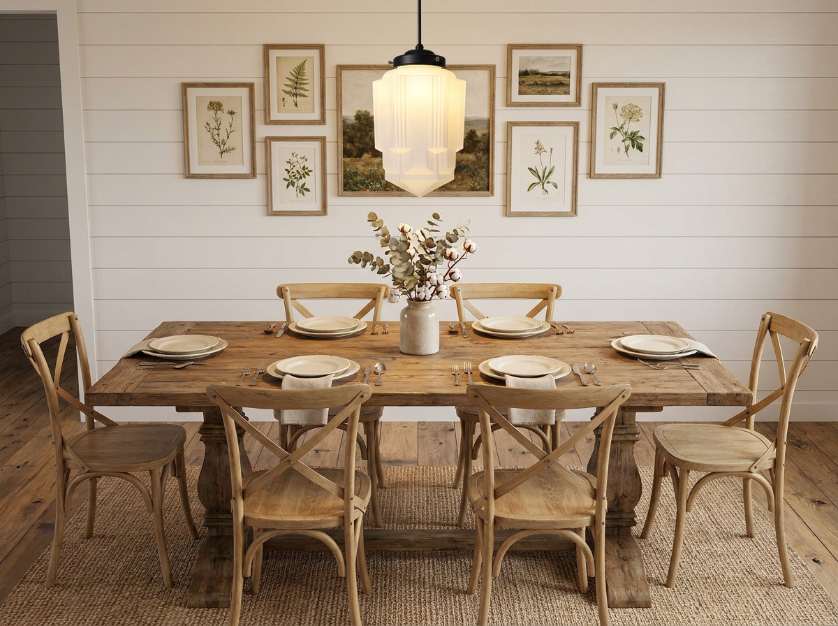 Bellamy Vintage White Milk Glass Geometric Jar Pendant Light in a styled room