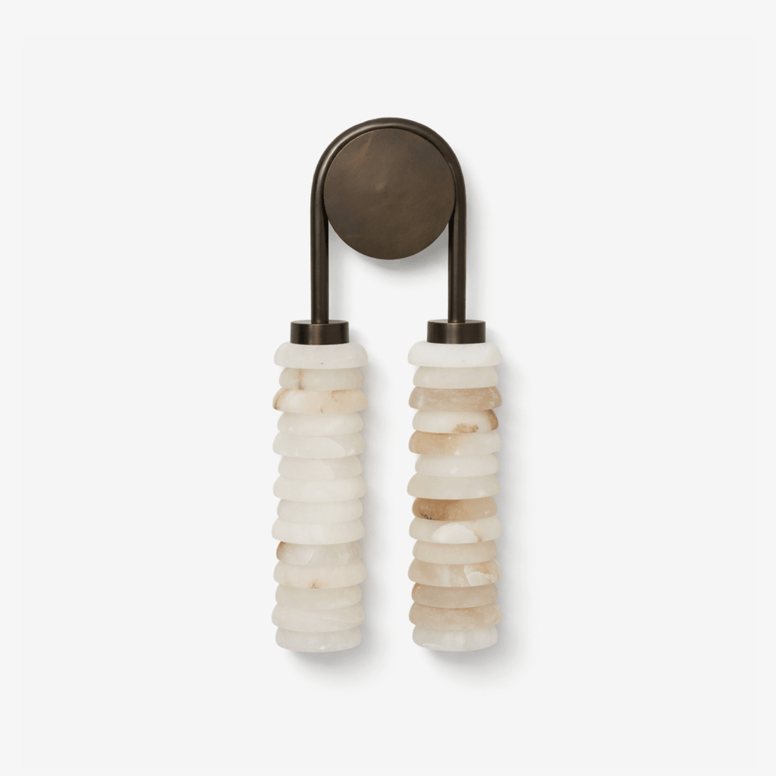 Calissa Ribbed Alabaster Sconce in bronze with two columns of stacked alabaster rings, studio view