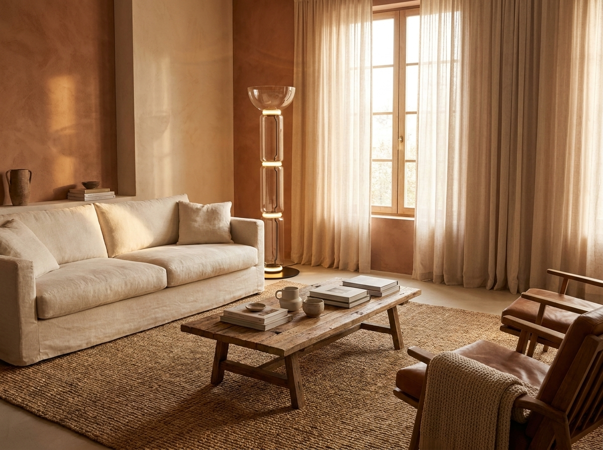Clarion Bamboo Glass Floor Lamp in a styled room