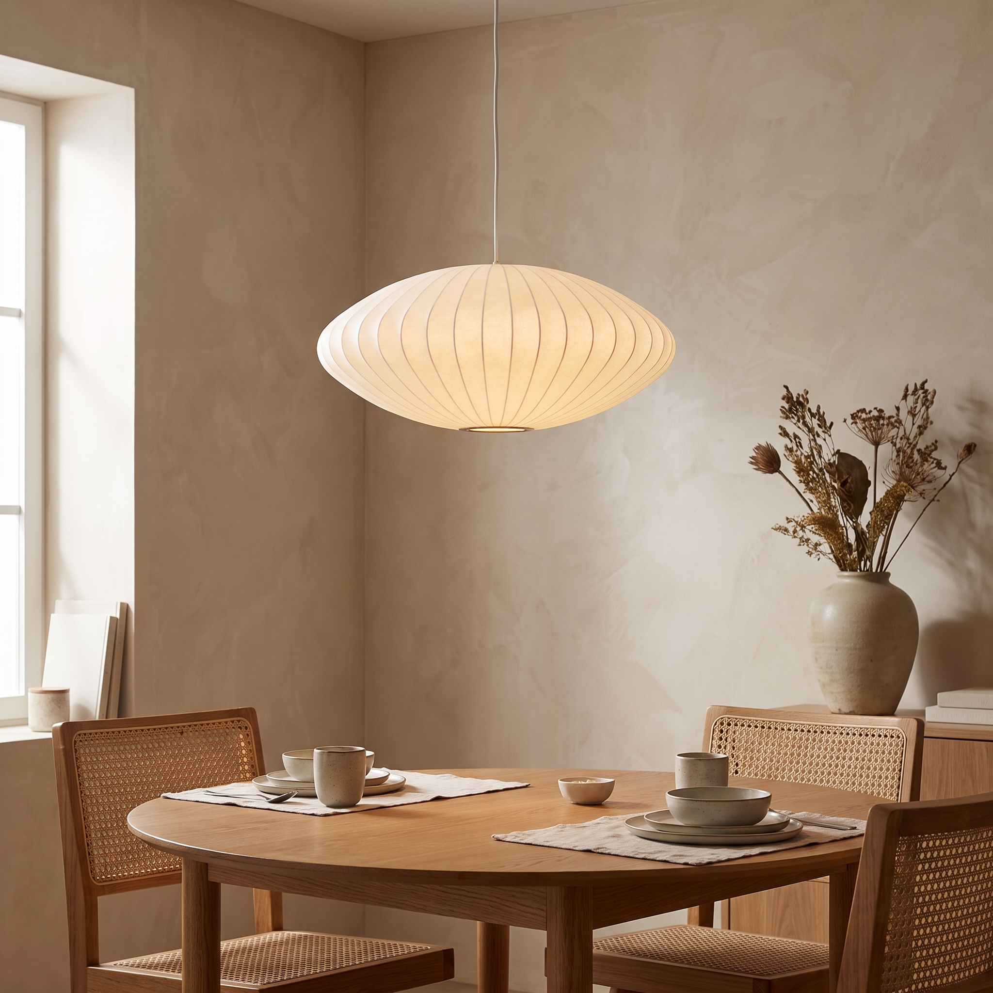 Cloudmere pendant styled in a warm-neutral dining area