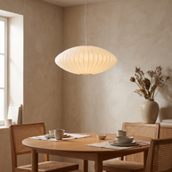 Cloudmere pendant styled in a warm-neutral dining area