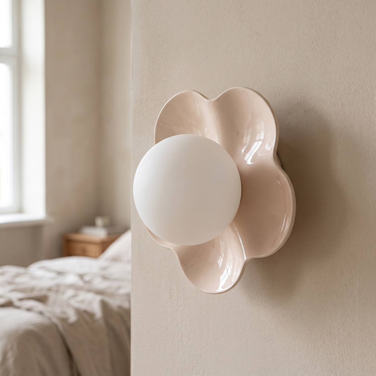 Florienne Petal Wall Light, closer view in a bedroom