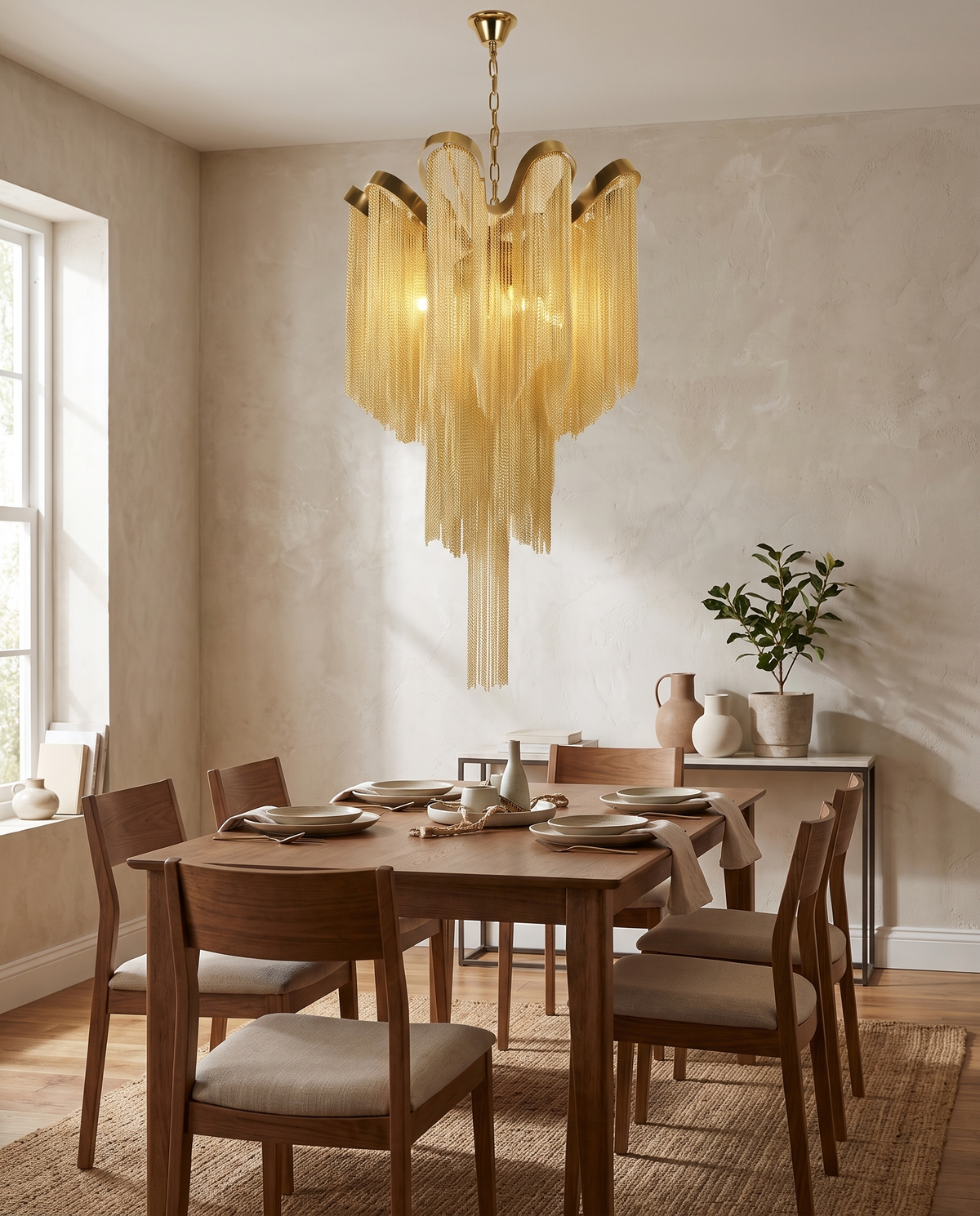 Rivolle Chain Chandelier in a dining room in soft daylight