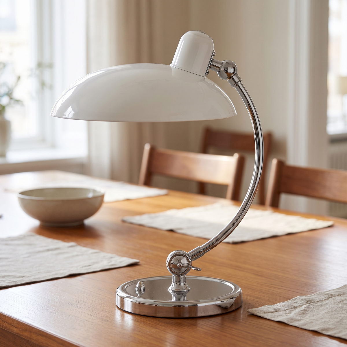 Bramley Curved Desk Lamp, closer view in a dining room