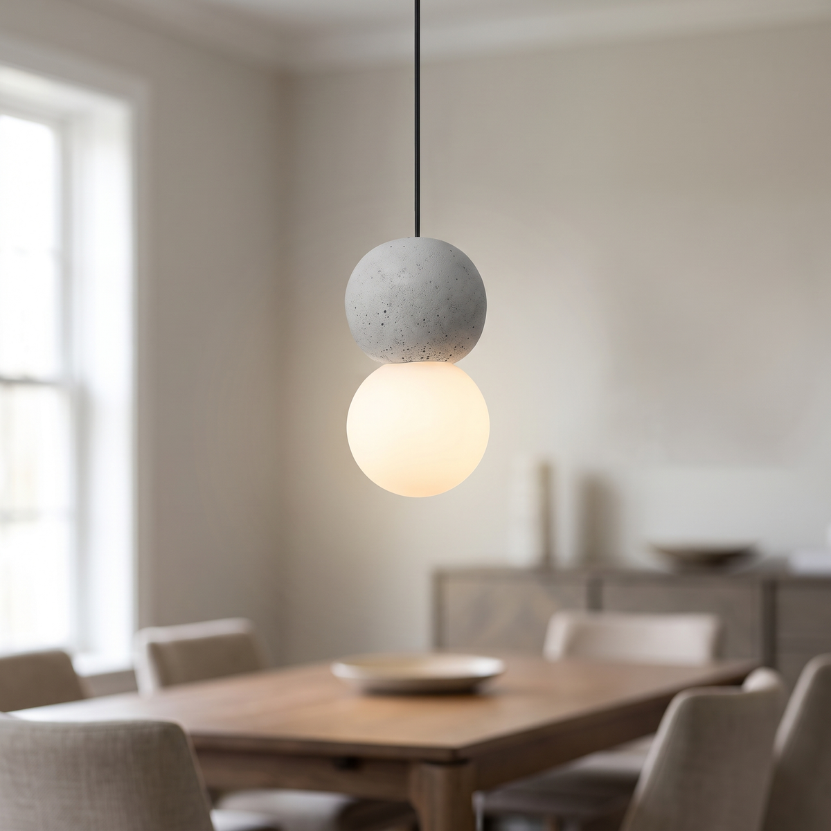 Duovelle Stone and Glass Pendant Light, closer view in a dining room