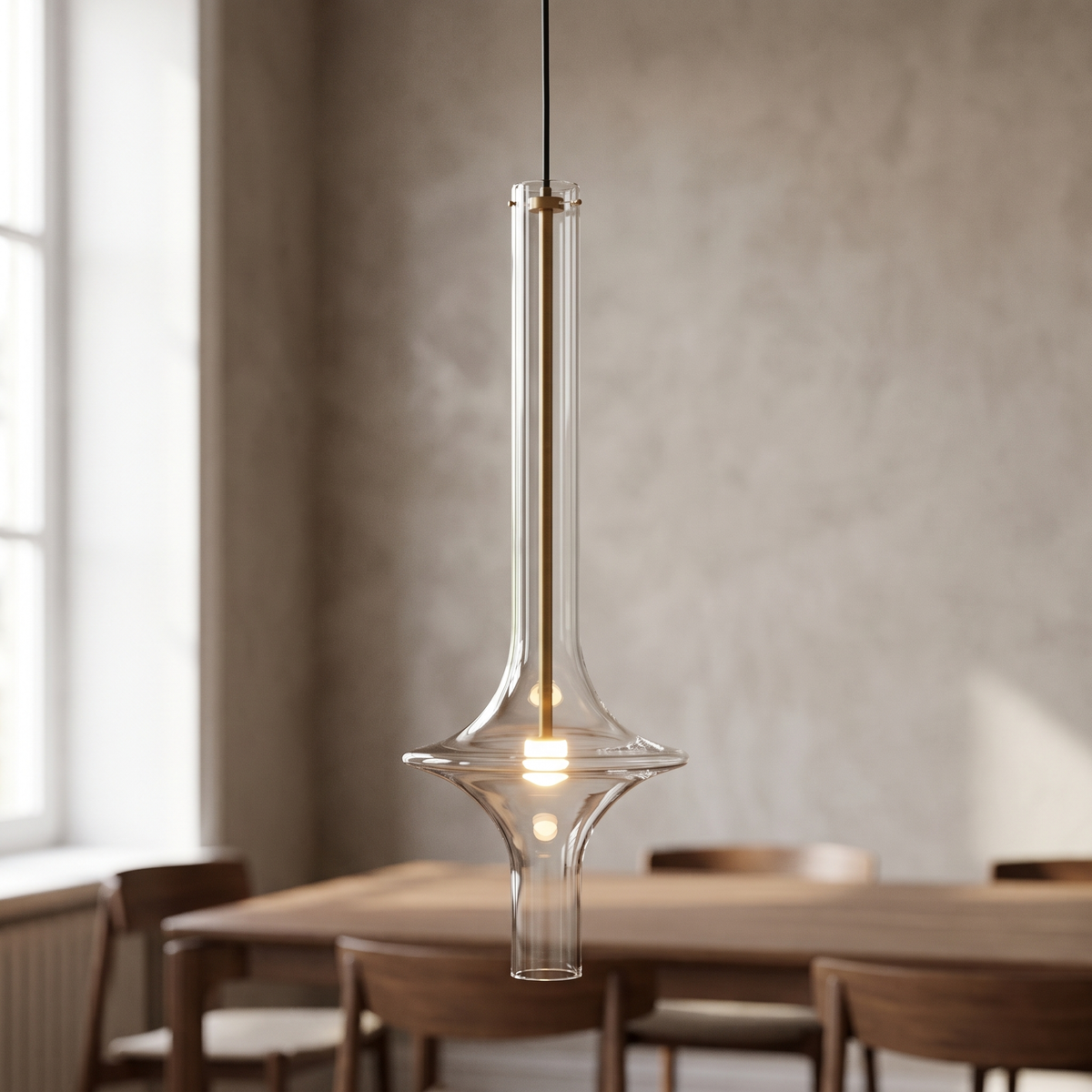 Fuselle Glass Pendant Light, closer view in a dining room