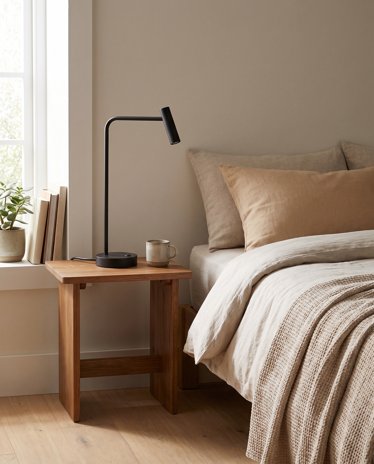 Sivren Task Table Lamp in a bedroom in soft daylight