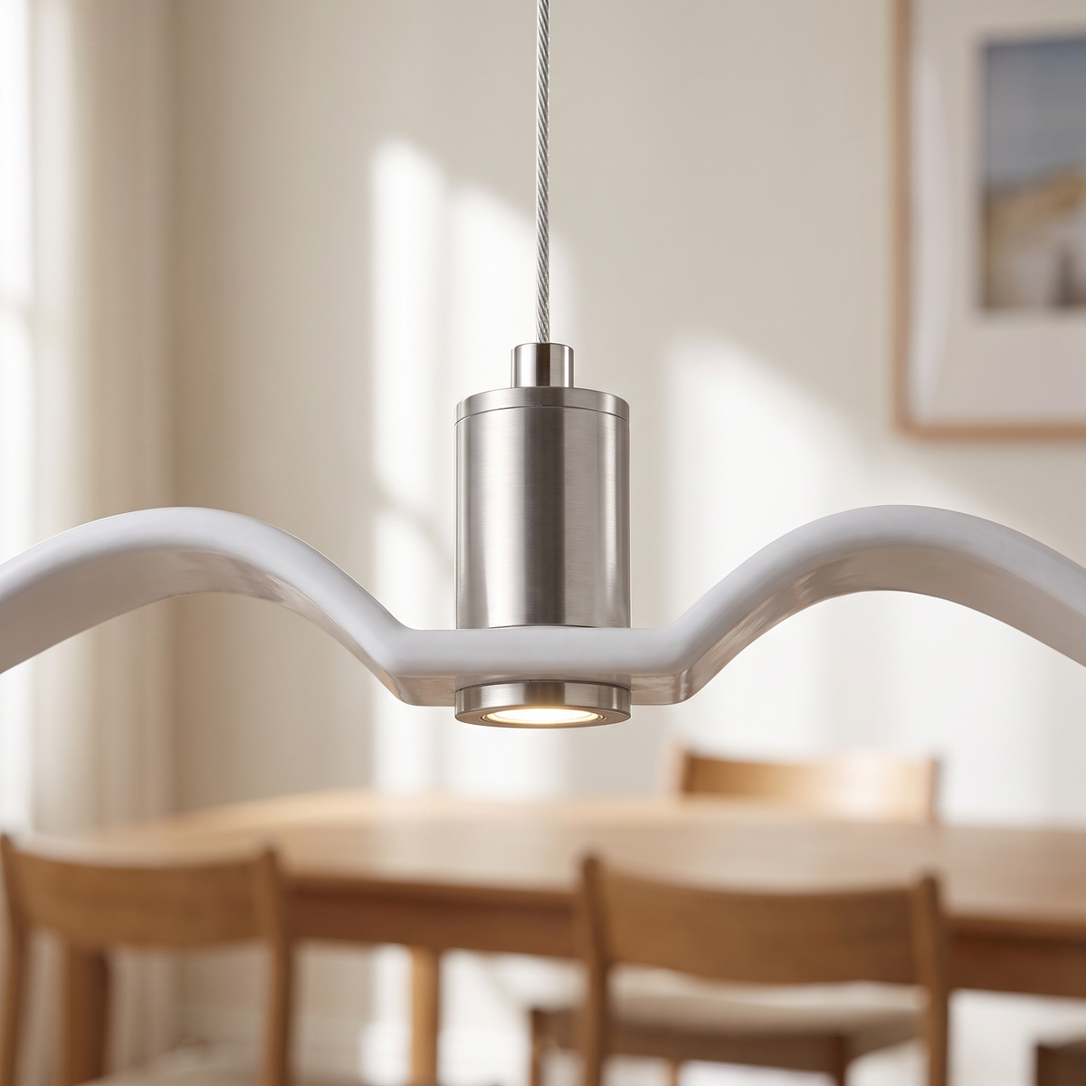 Mouette Wing Pendant Light, closer view in a dining room