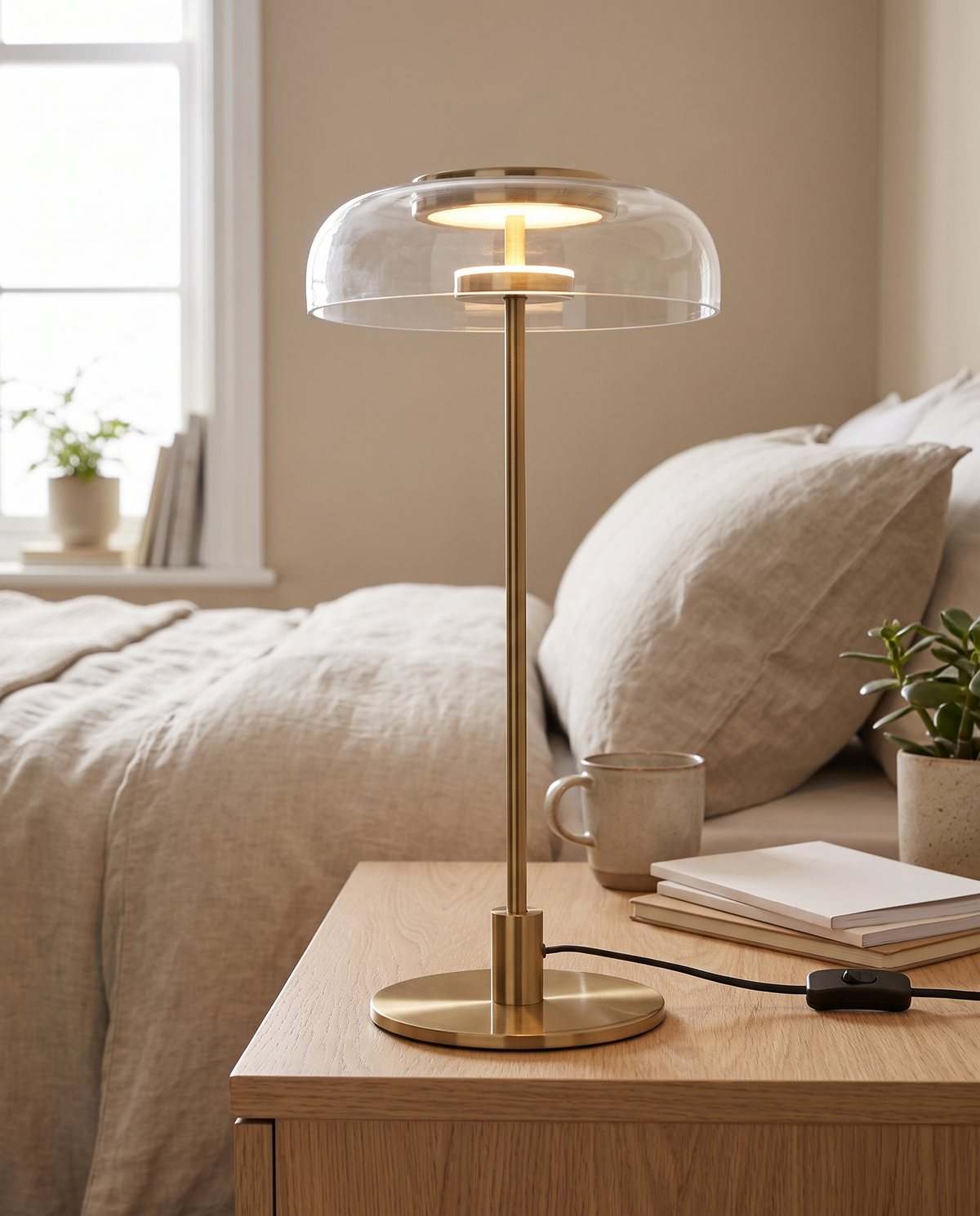 Clairen Glass Table Lamp in a bedroom in soft daylight
