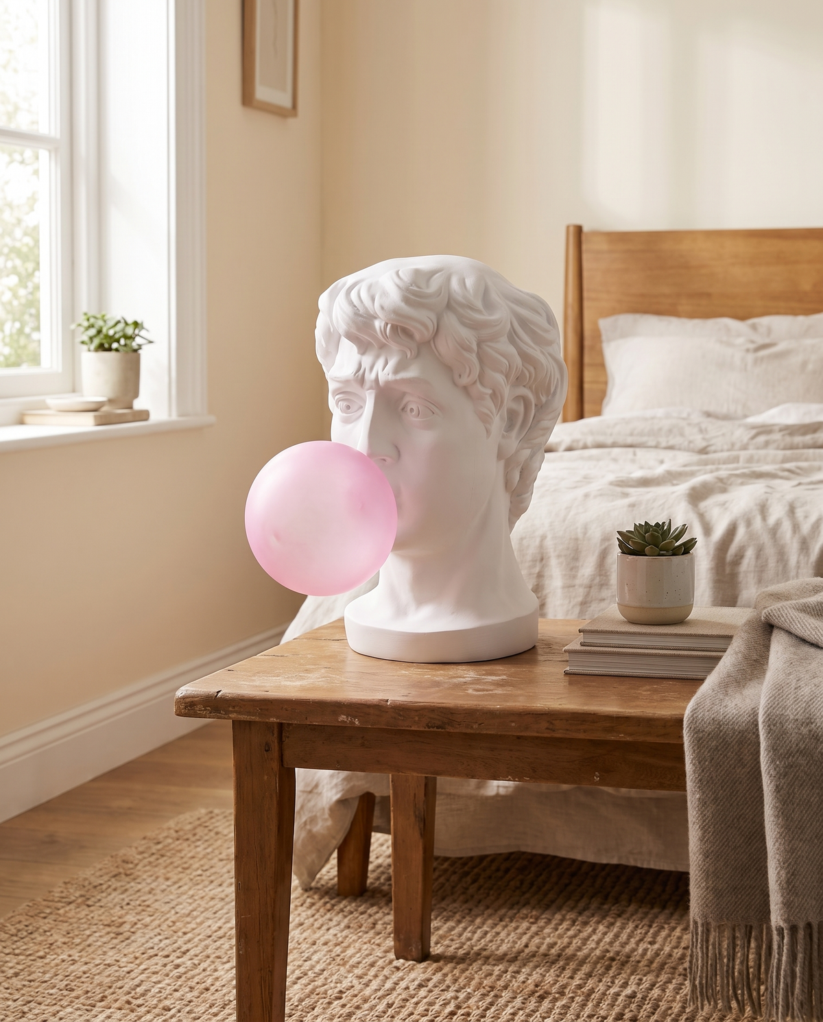 Figrel Sculptural Bust Table Lamp in a bedroom in soft daylight