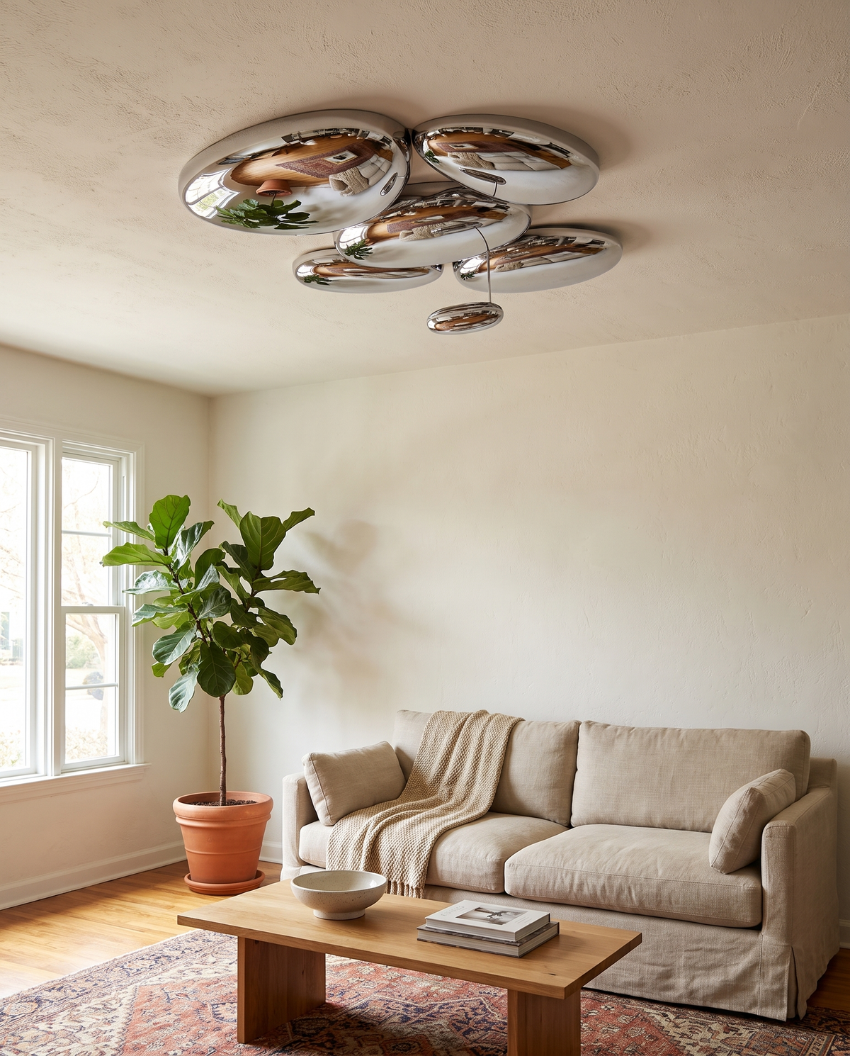 Mirrova Chrome Pebble Ceiling Light in a living room in soft daylight
